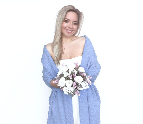 Sky blue bridal shawl, knitted wedding wrap, bridesmaid shawl, code WB20